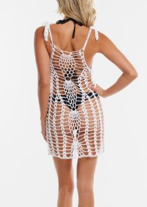 Sleeveless Cover Up Mini Dress White Crochet sold by Moda