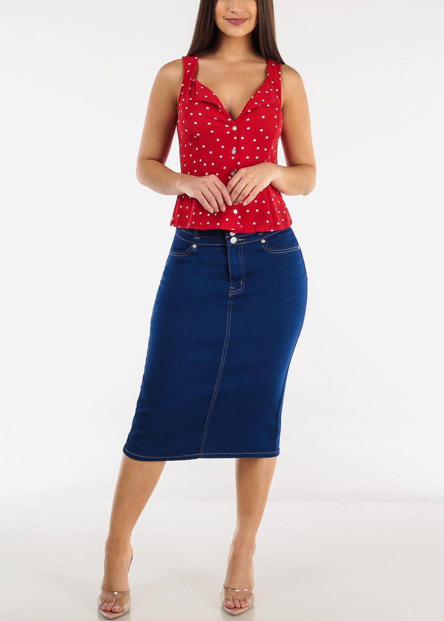High Waist 3 Button Royal Blue Denim Pencil Skirt sold by Moda product image thumbnail 5