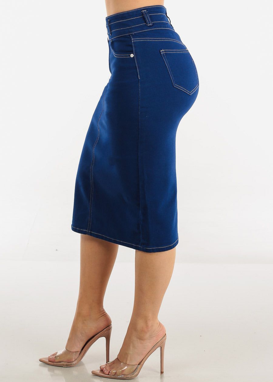 High Waist 3 Button Royal Blue Denim Pencil Skirt sold by Moda product image thumbnail 3