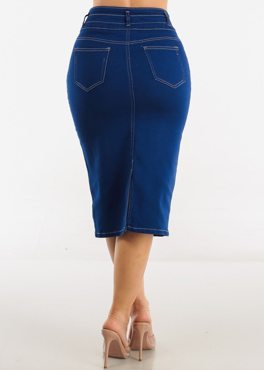 High Waist 3 Button Royal Blue Denim Pencil Skirt sold by Moda product image thumbnail 4