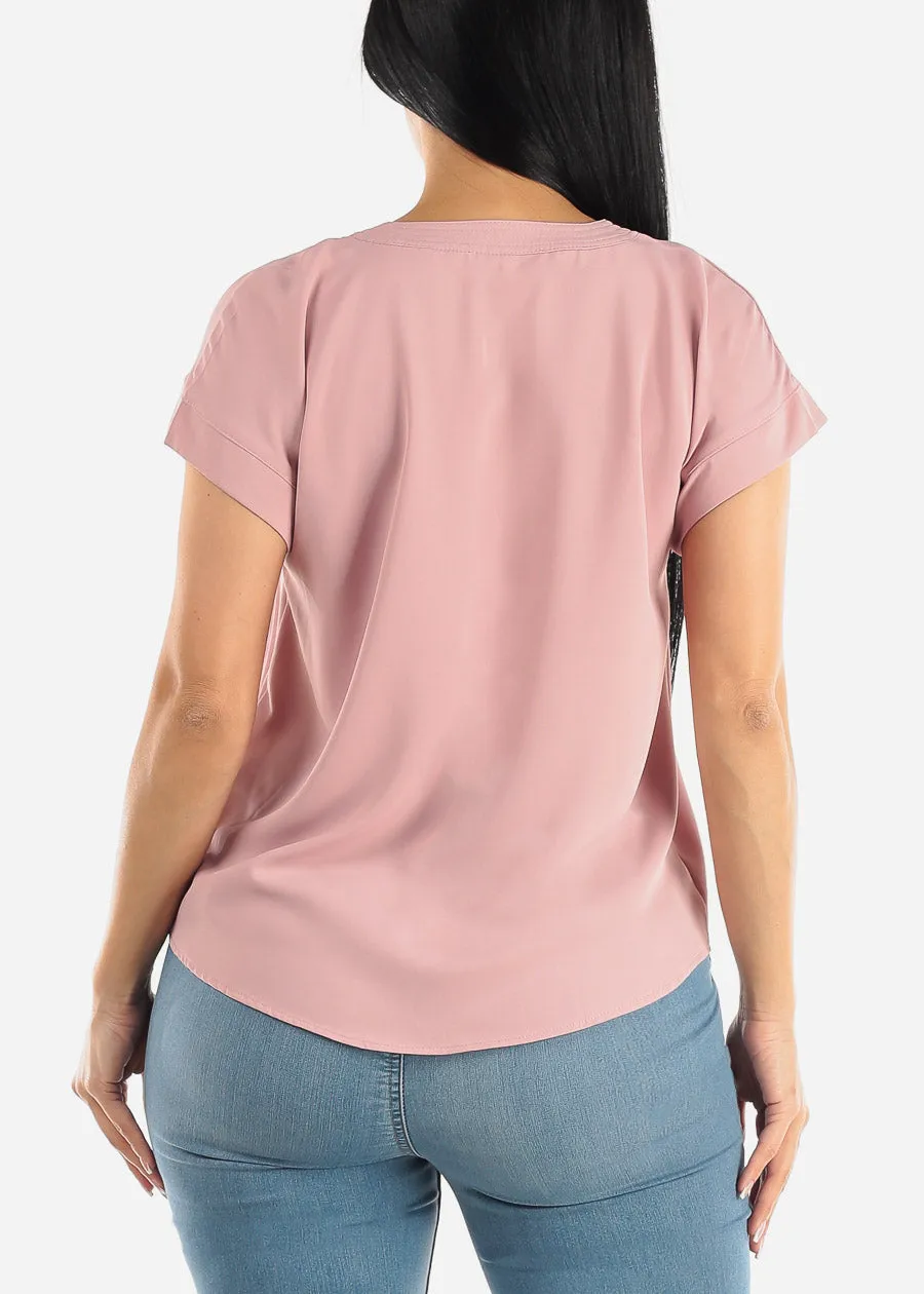 Short Sleeve Vneck Blouse Dusty Pink sold by Moda product image thumbnail 4