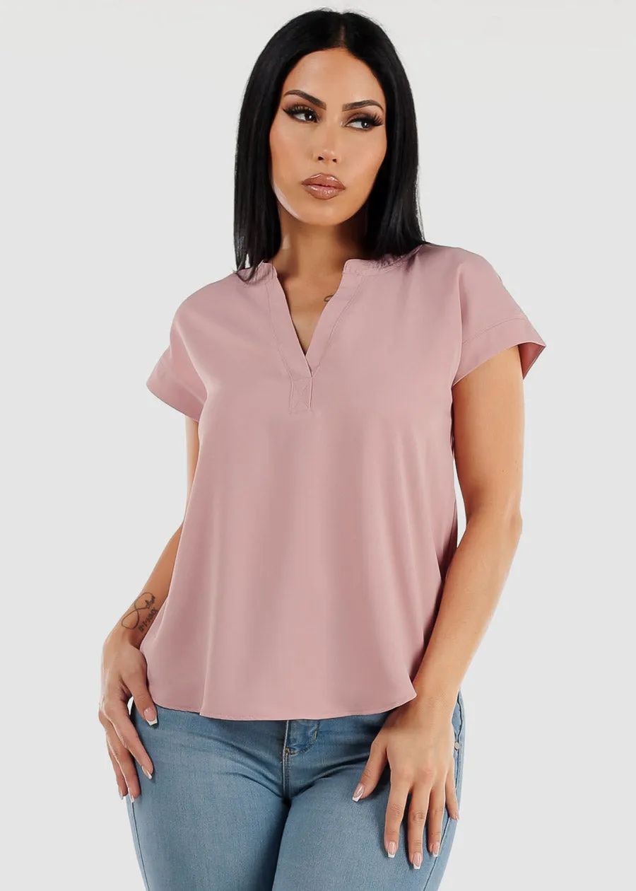 Short Sleeve Vneck Blouse Dusty Pink sold by Moda