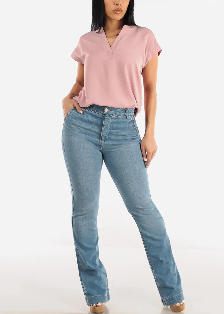 Short Sleeve Vneck Blouse Dusty Pink sold by Moda product image thumbnail 2
