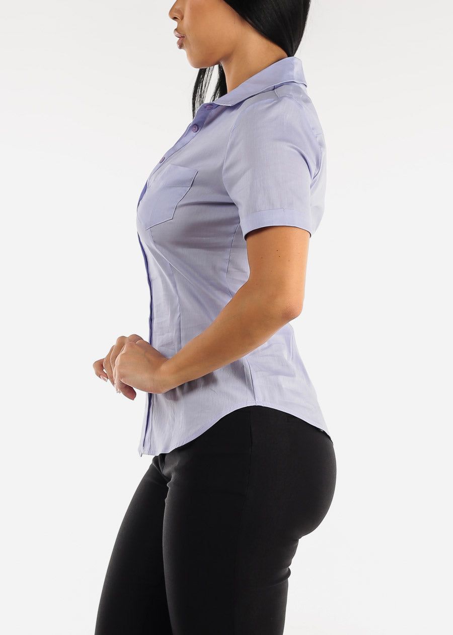 Short Sleeve Button Down Lilac Shirt sold by Moda product image thumbnail 3