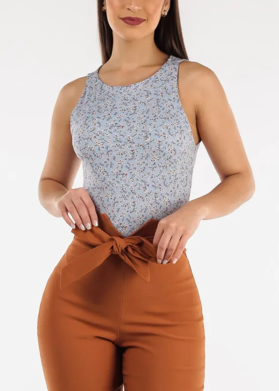 Sleeveless Floral Thong Bodysuit Blue sold by Moda