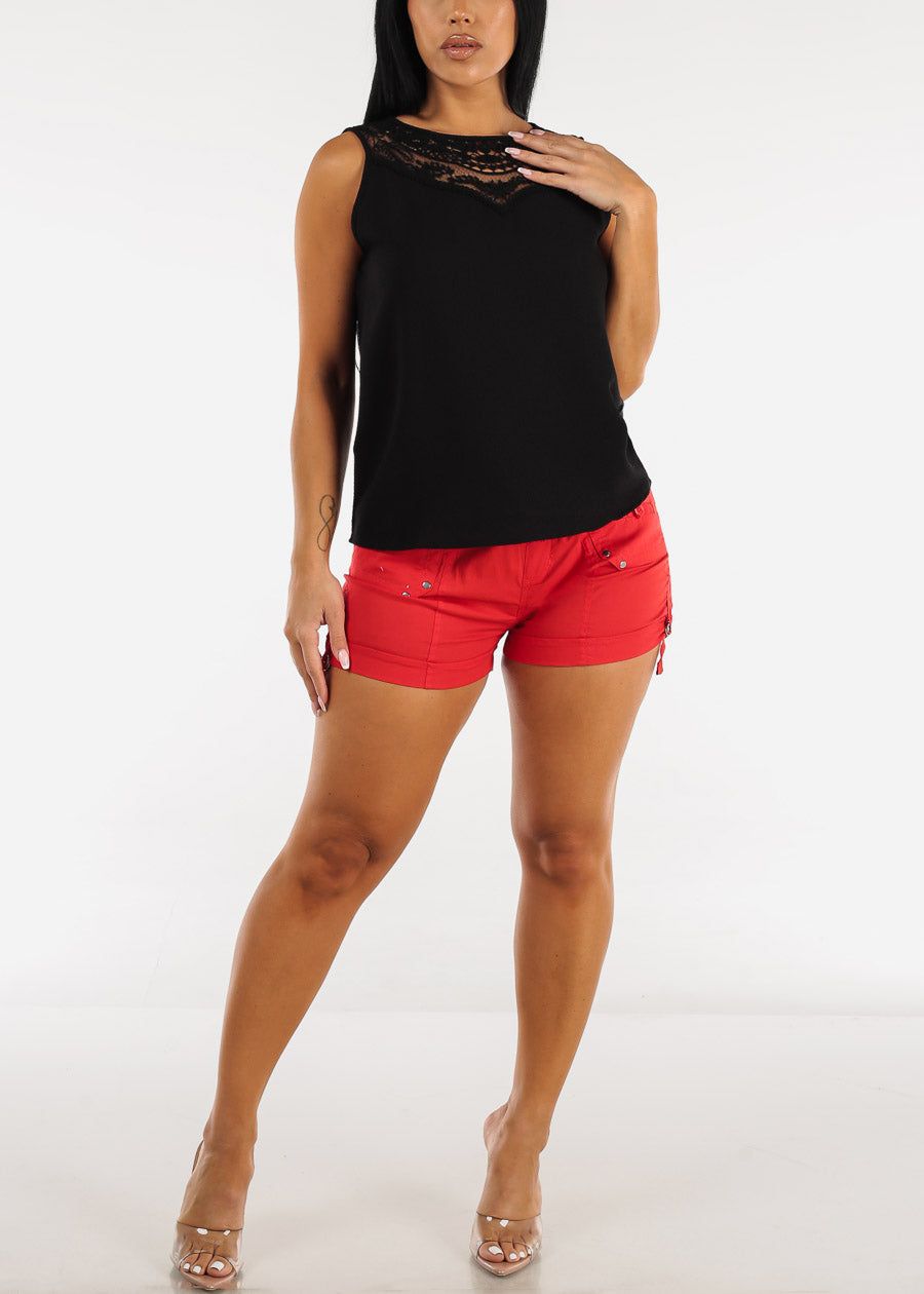 Black Sleeveless Crochet Neckline Blouse sold by Moda product image thumbnail 2