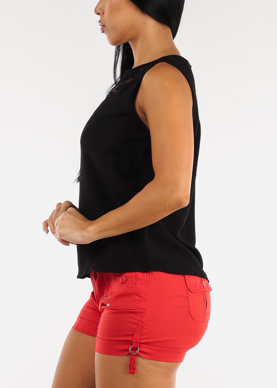 Black Sleeveless Crochet Neckline Blouse sold by Moda product image thumbnail 3
