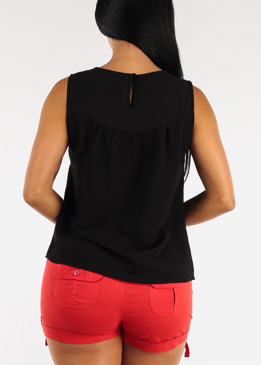 Black Sleeveless Crochet Neckline Blouse sold by Moda product image thumbnail 4