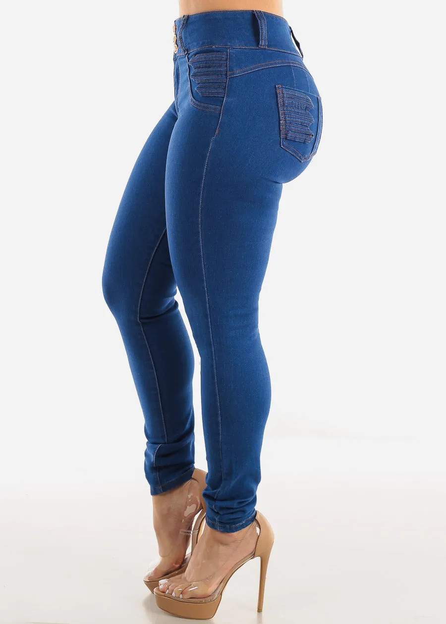 High Waisted Levantacola Skinny Jeans Royal Blue Wash sold by Moda product image thumbnail 4