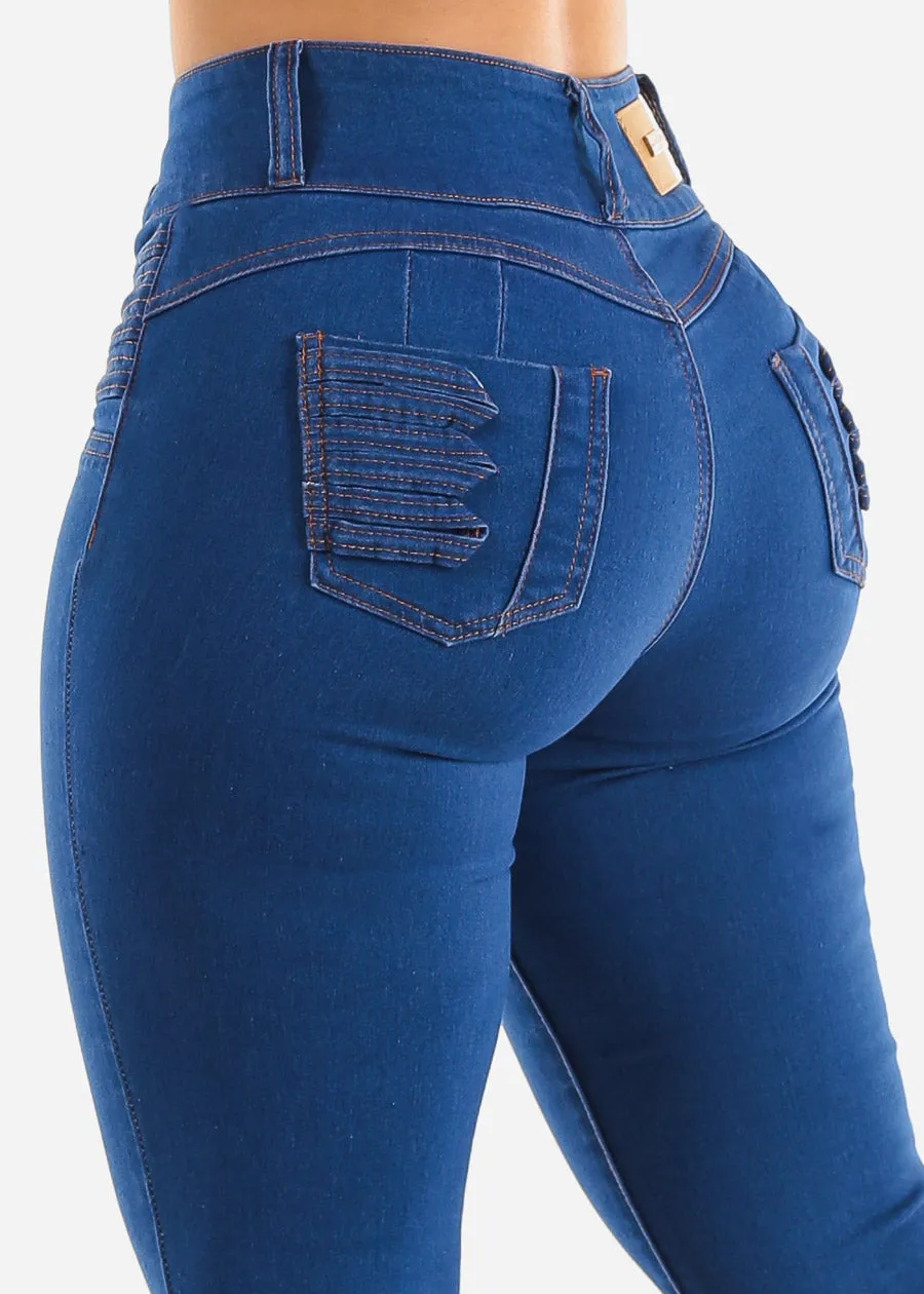 High Waisted Levantacola Skinny Jeans Royal Blue Wash sold by Moda