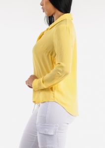 Button Down Collared Long Sleeve Blouse Yellow sold by Moda
