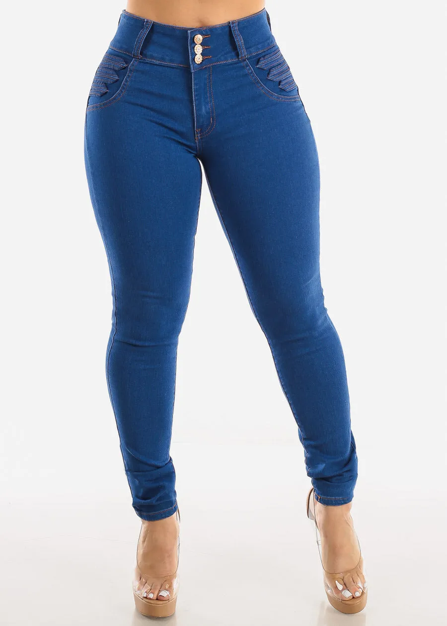 High Waisted Levantacola Skinny Jeans Royal Blue Wash sold by Moda product image thumbnail 3