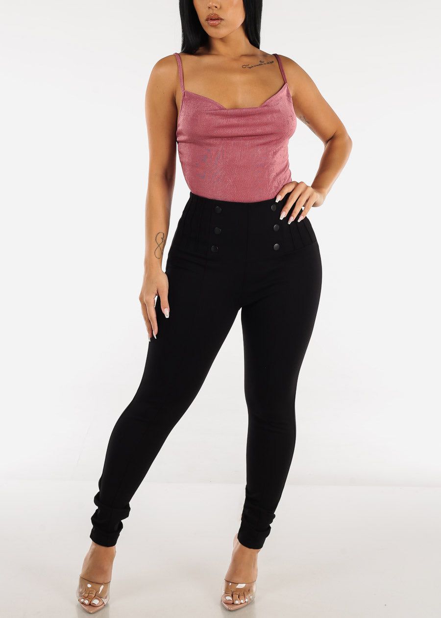 Black Super High Waist Dressy Skinny Pants w Buttons sold by Moda product image thumbnail 5