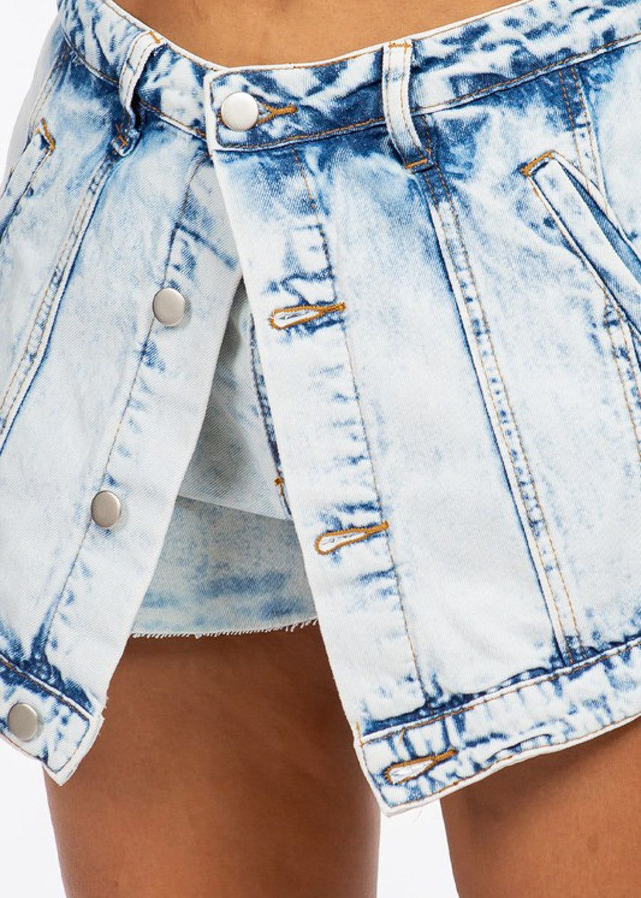 High Waisted Asymmetrical Hem Denim Skort sold by Moda product image thumbnail 3