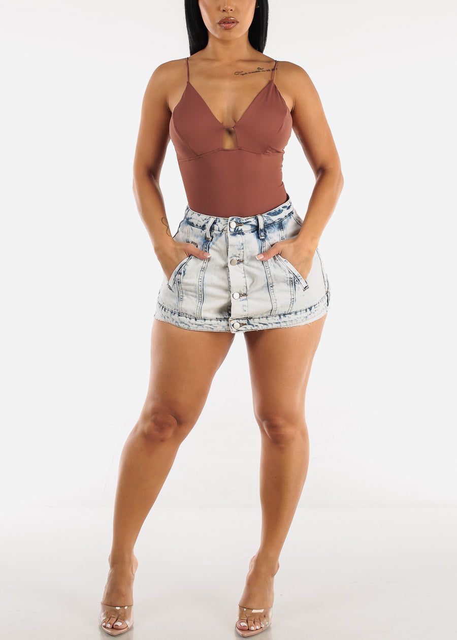 High Waisted Asymmetrical Hem Denim Skort sold by Moda product image thumbnail 5