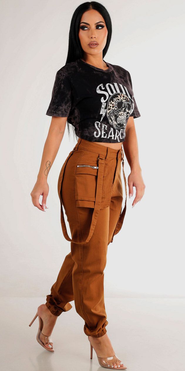 High Waisted Cargo Joggers with Straps and Short Sleeve Tie Dye Vintage Graphic T-Shirt sold by Moda