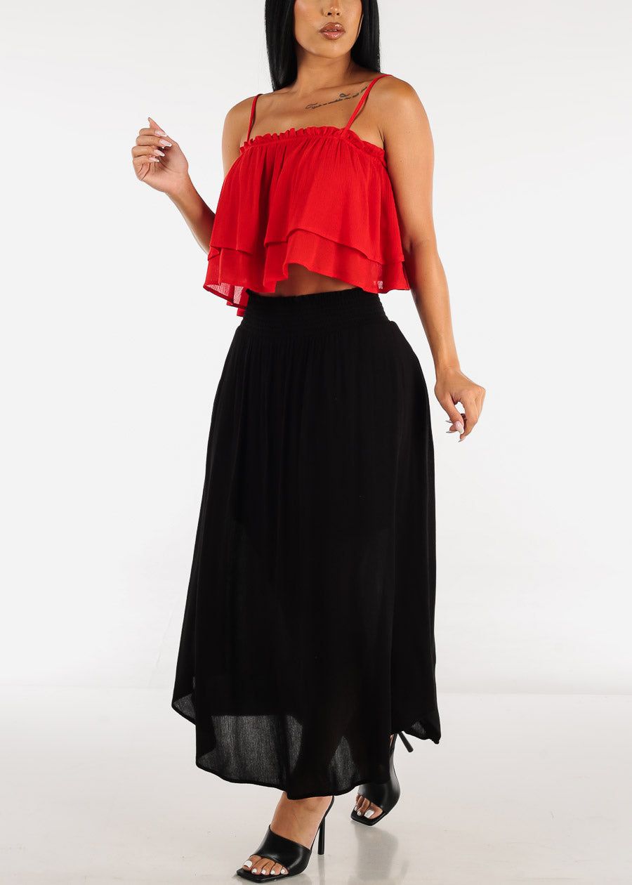Spaghetti Strap Layered Ruffle Cami Crop Top Red sold by Moda product image thumbnail 2