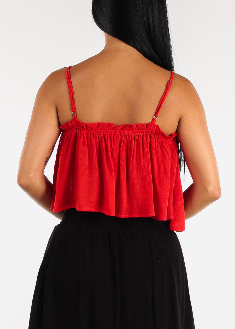 Spaghetti Strap Layered Ruffle Cami Crop Top Red sold by Moda product image thumbnail 4