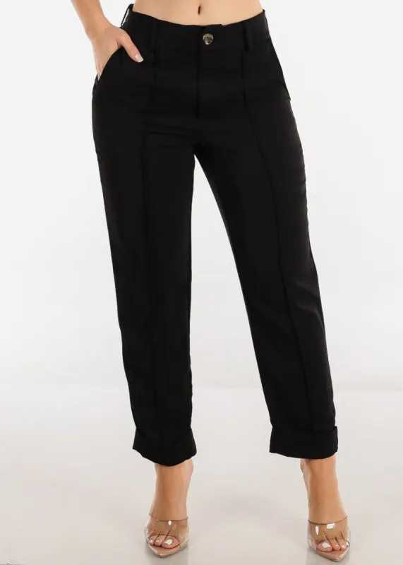 Black High Waist Pintuck Straight Ankle Pants sold by Moda