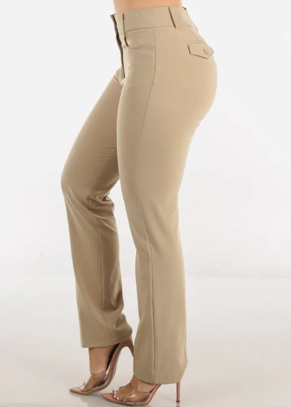 Khaki Classic 1 Button Straight Leg Dressy Pants sold by Moda