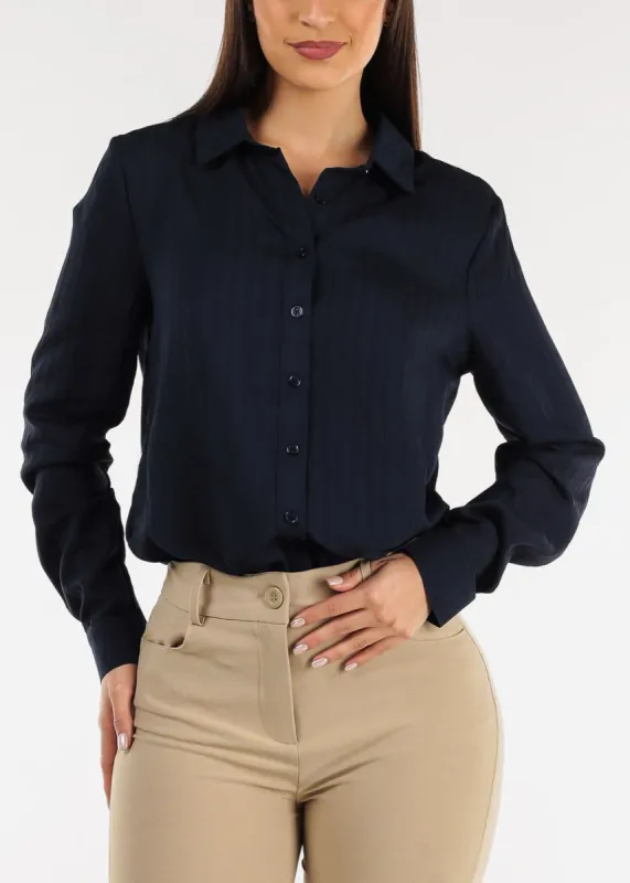 Navy Long Sleeve Button Down Tunic Shirt sold by Moda
