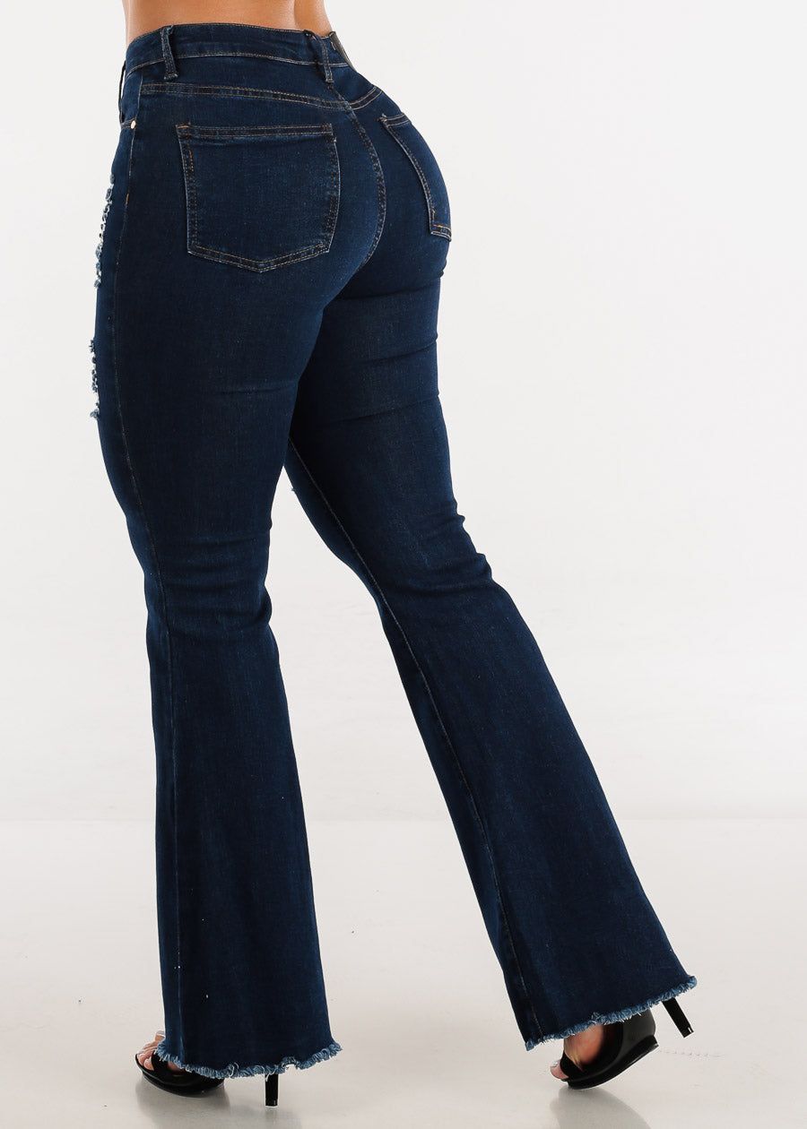High Waisted Distressed Dark Wash Bell Bottom Jeans sold by Moda product image thumbnail 4