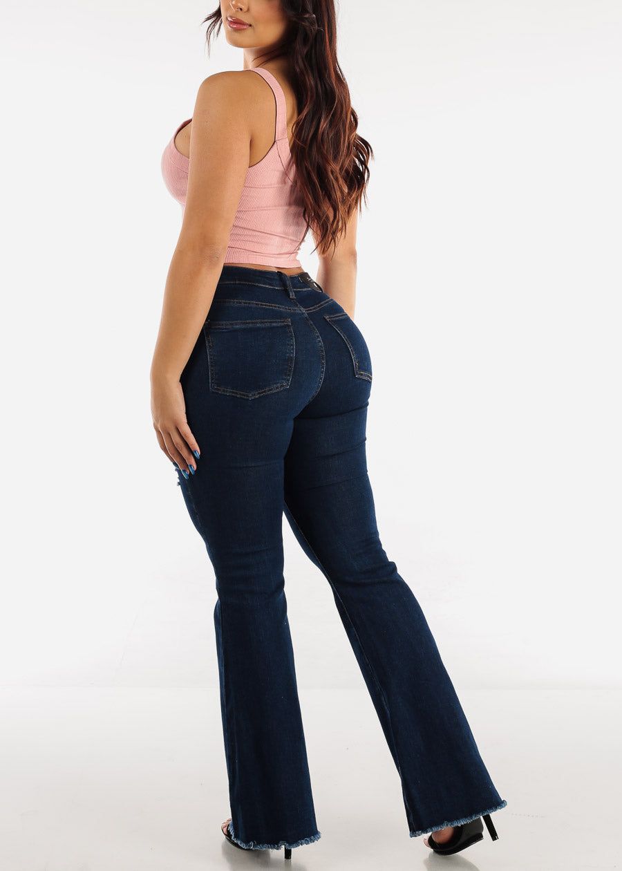 High Waisted Distressed Dark Wash Bell Bottom Jeans sold by Moda product image thumbnail 5