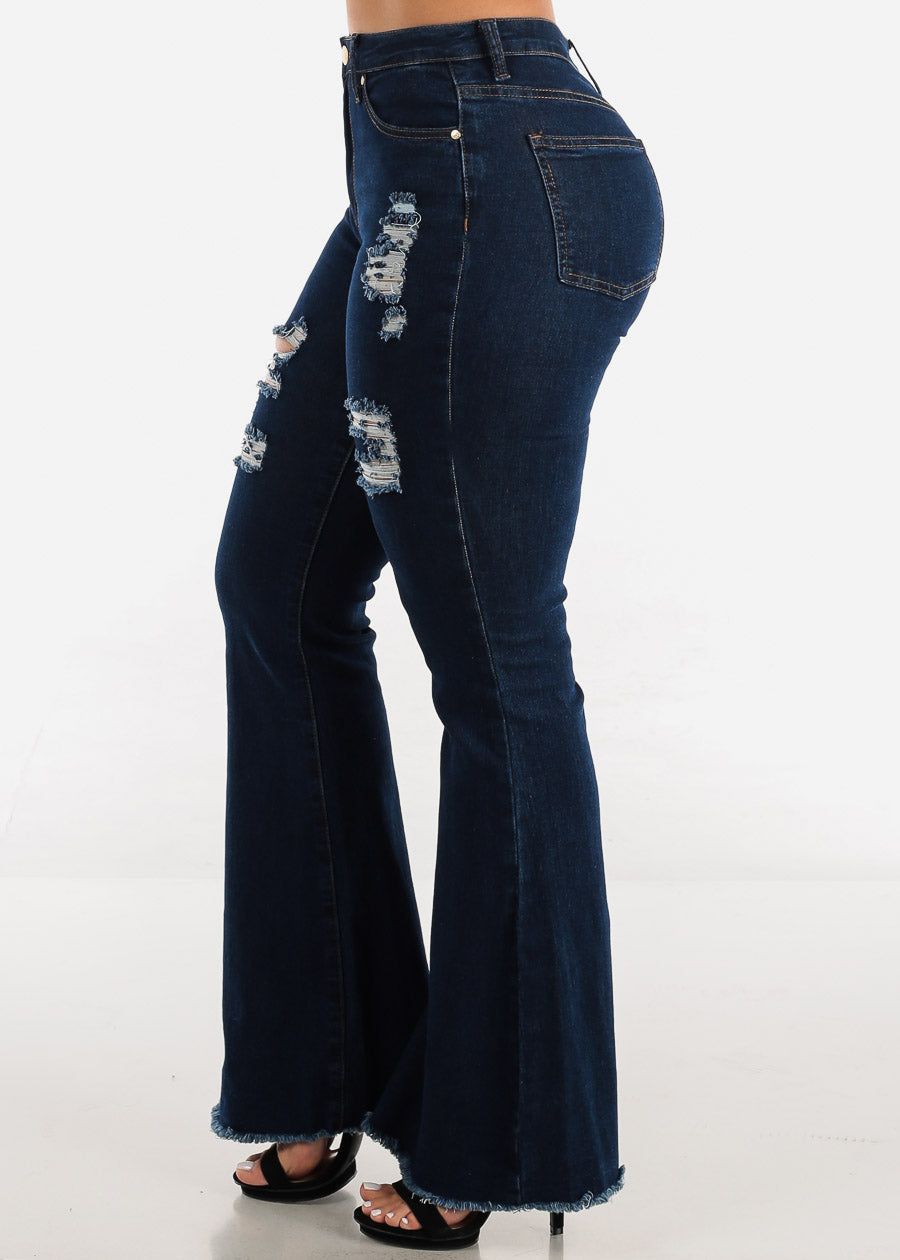 High Waisted Distressed Dark Wash Bell Bottom Jeans sold by Moda product image thumbnail 3