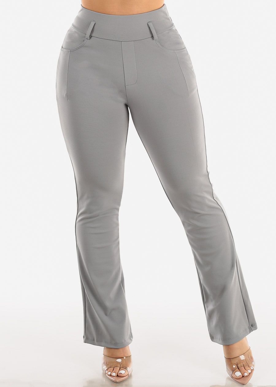 Grey Super High Waist Dressy Bootcut Pants sold by Moda