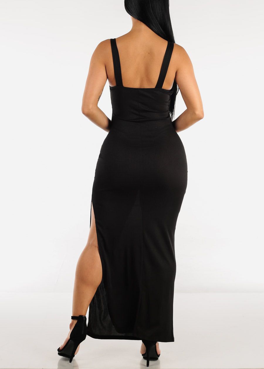 Sleeveless Side Slit Front Twist Maxi Dress Black sold by Moda product image thumbnail 3
