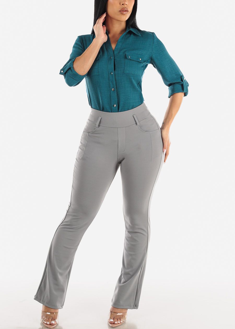 Grey Super High Waist Dressy Bootcut Pants sold by Moda product image thumbnail 2