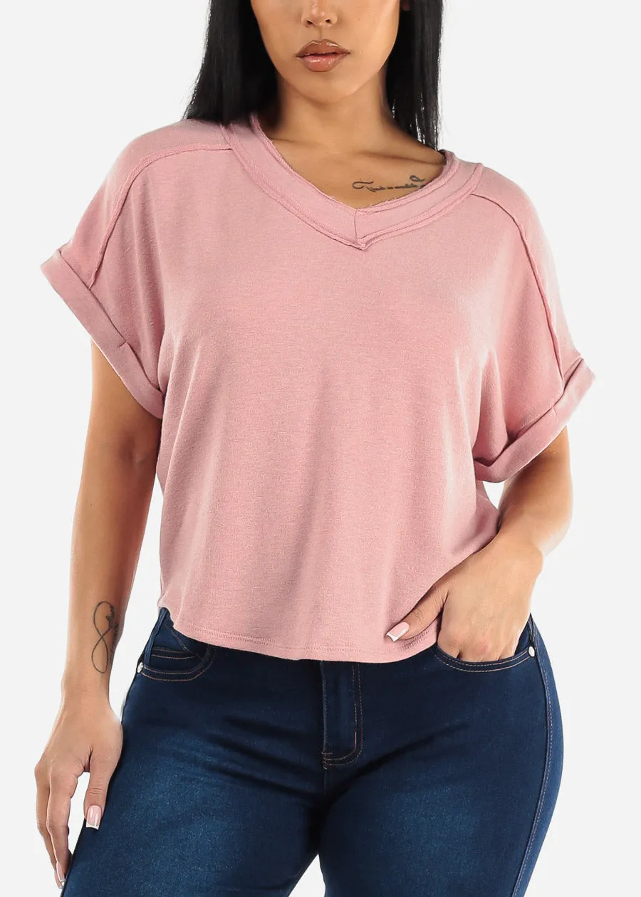 Short Sleeve Vneck Soft Terry Top Blush sold by Moda product image thumbnail 3