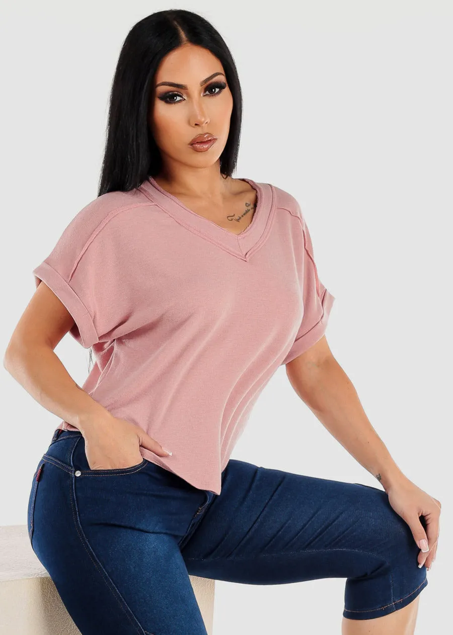 Short Sleeve Vneck Soft Terry Top Blush sold by Moda