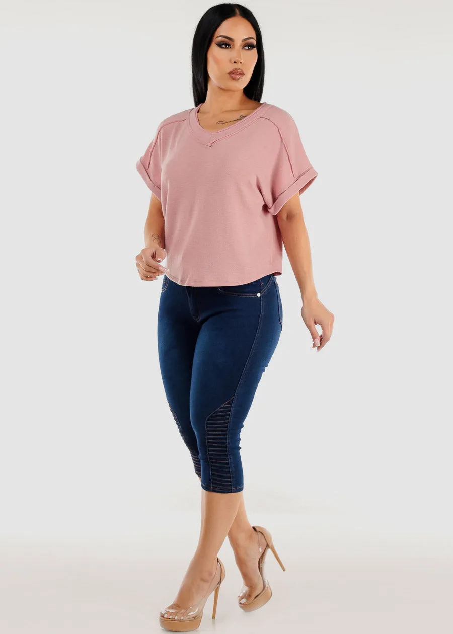 Short Sleeve Vneck Soft Terry Top Blush sold by Moda product image thumbnail 2