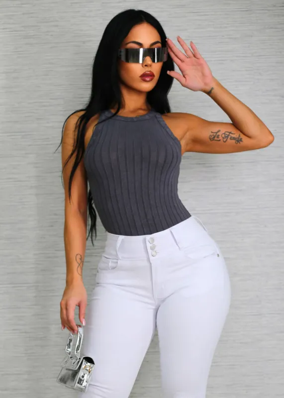 Crewneck Ribbed Cami Top Charcoal sold by Moda