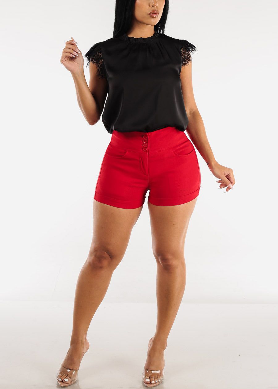 Red Super High Waist Cuffed Dressy Shorts sold by Moda product image thumbnail 2