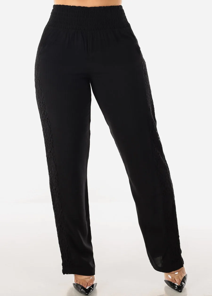Black High Rise Spandex Waist Straight Pants w Lace Trim sold by Moda product image thumbnail 3