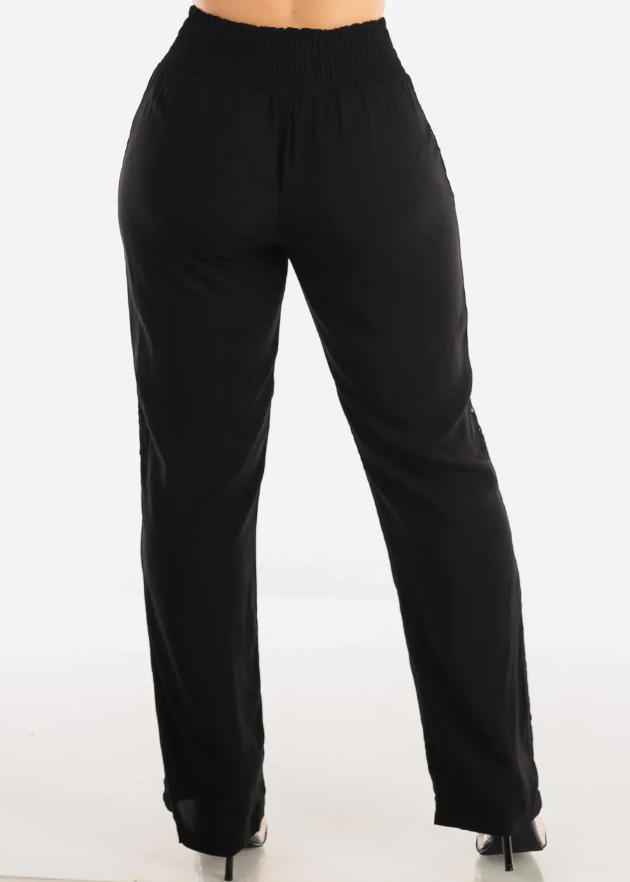 Black High Rise Spandex Waist Straight Pants w Lace Trim sold by Moda product image thumbnail 4