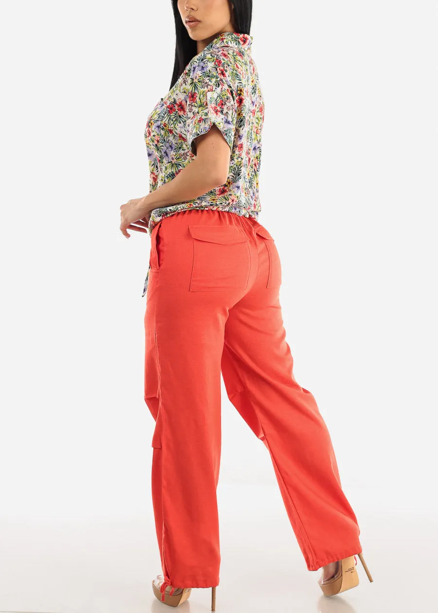 Red Linen High Waisted Knee Pleats Jogger Pants sold by Moda product image thumbnail 5