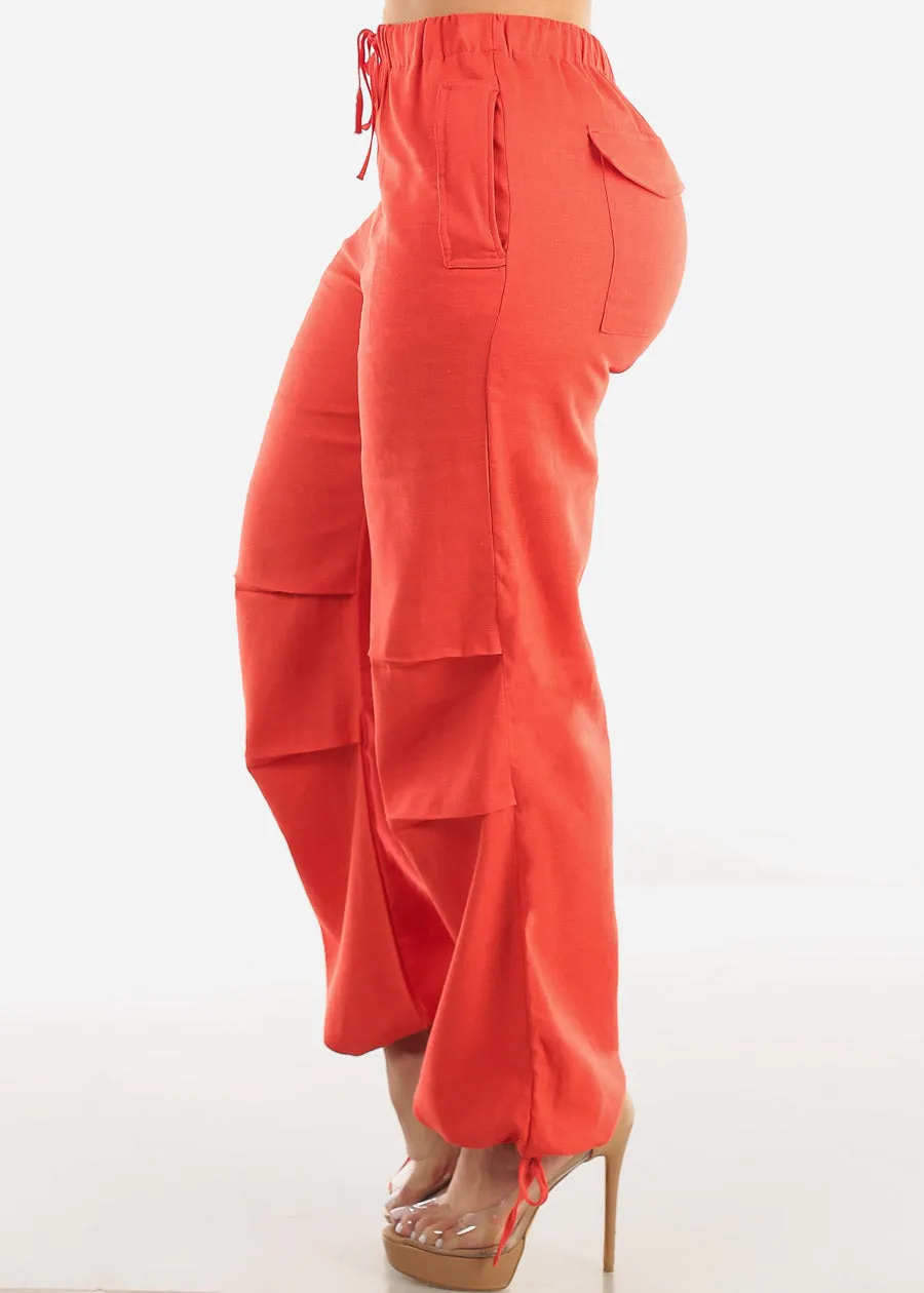 Red Linen High Waisted Knee Pleats Jogger Pants sold by Moda product image thumbnail 3