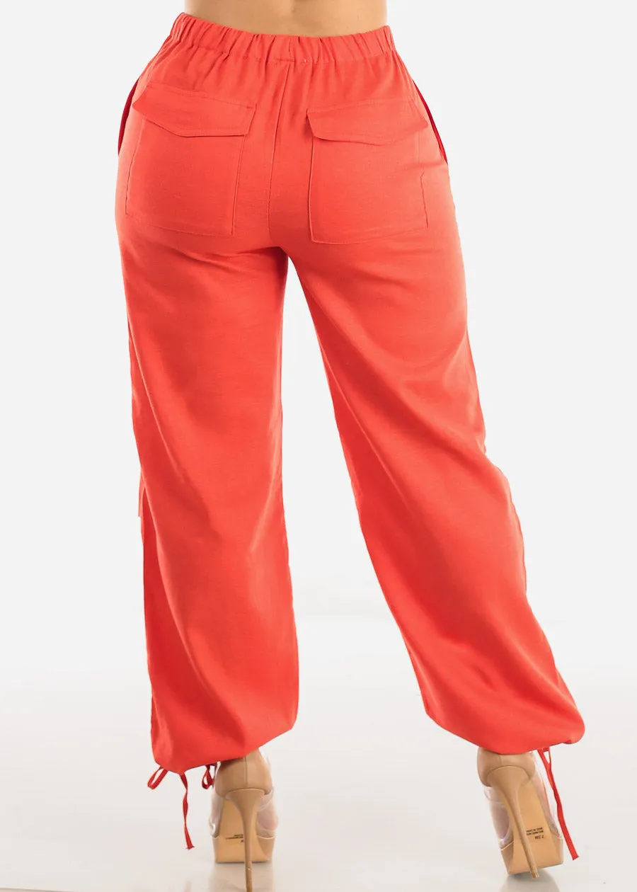 Red Linen High Waisted Knee Pleats Jogger Pants sold by Moda product image thumbnail 4