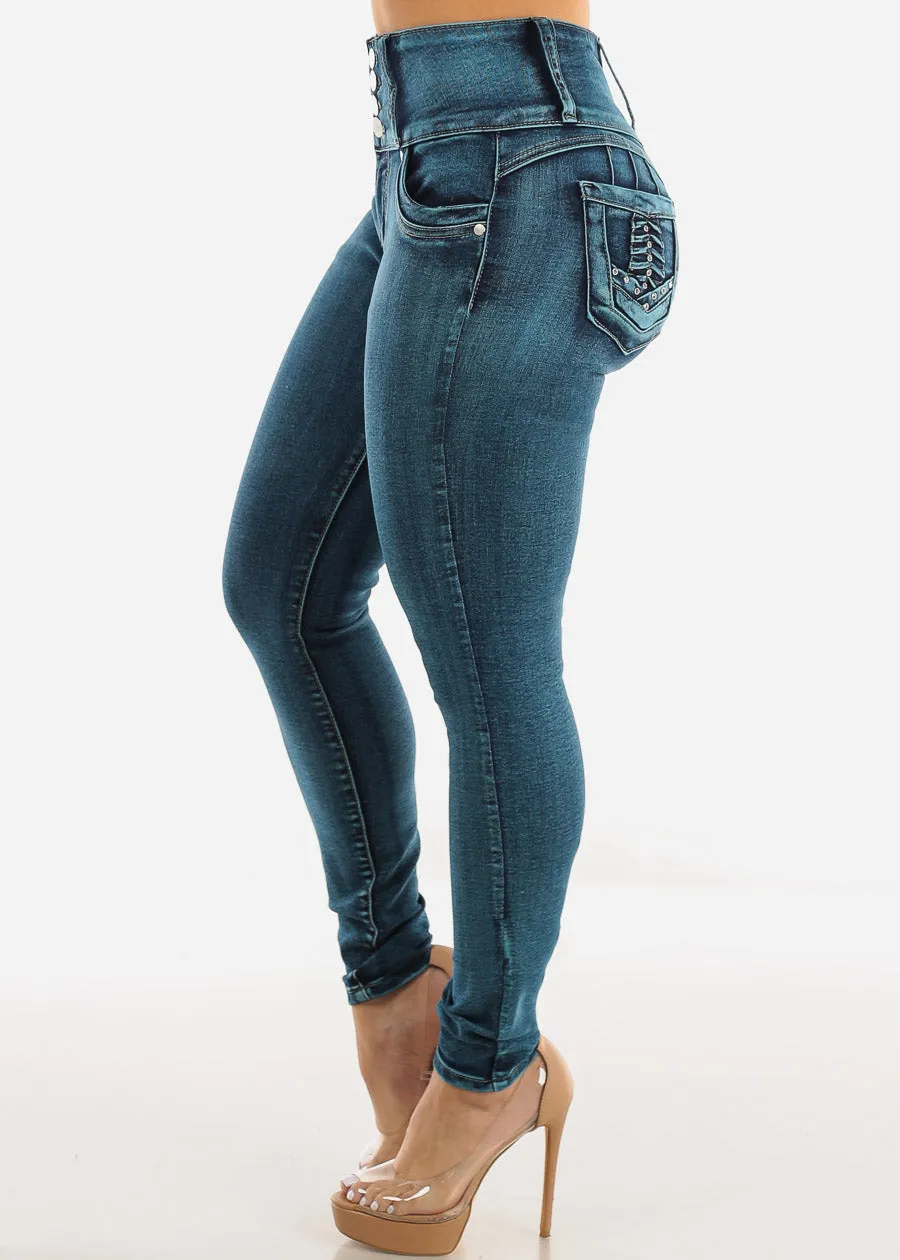 High Waisted Levantacola Skinny Jeans Med Sand Wash sold by Moda product image thumbnail 4