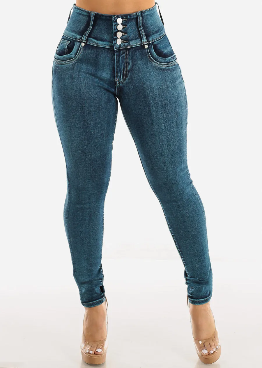 High Waisted Levantacola Skinny Jeans Med Sand Wash sold by Moda product image thumbnail 3