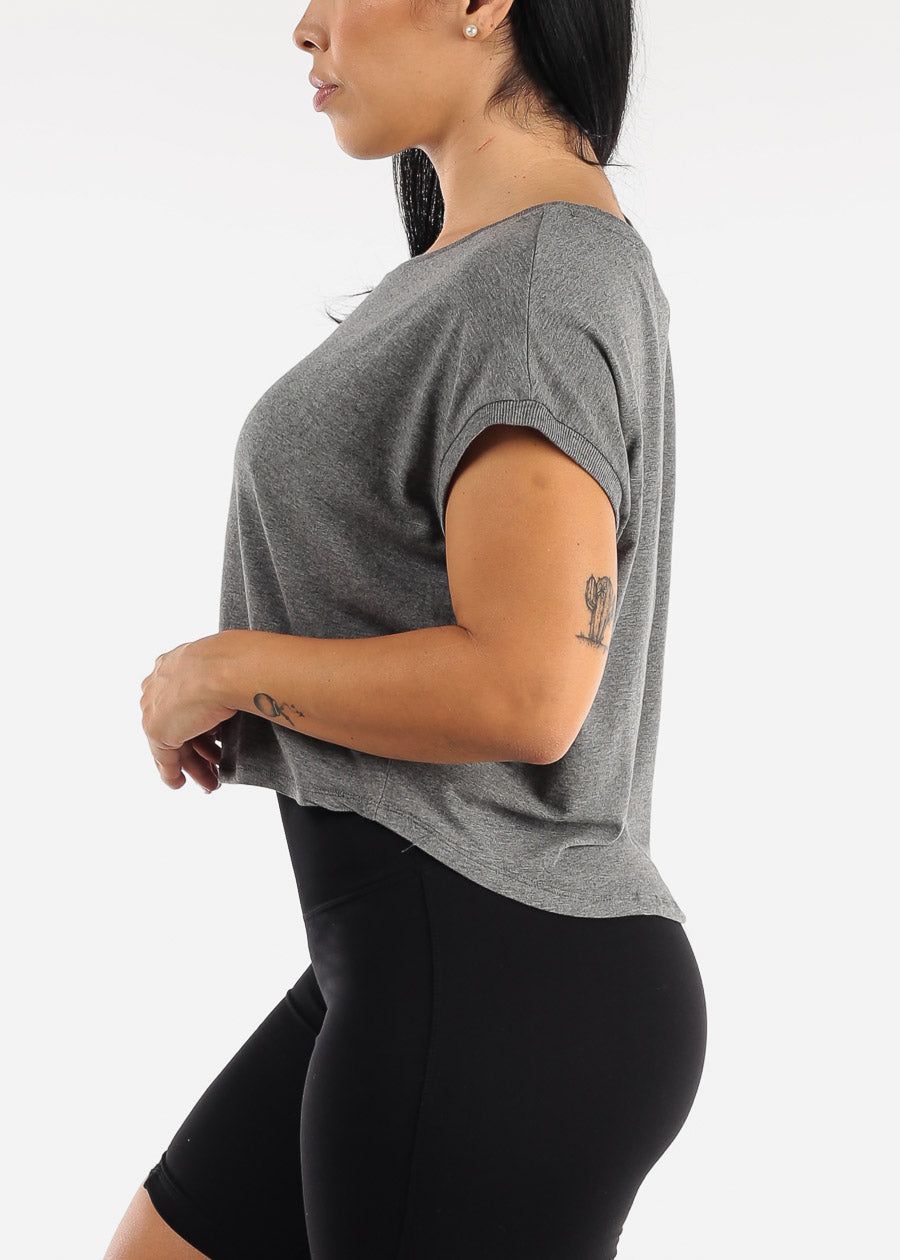 MONO B Activewear Cap Sleeve Cropped Boxy Tee Heather Grey sold by Moda product image thumbnail 3