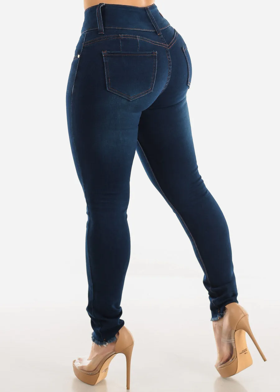 High Waist Dark Blue Butt Lifting Skinny Jeans w Raw hem sold by Moda product image thumbnail 5