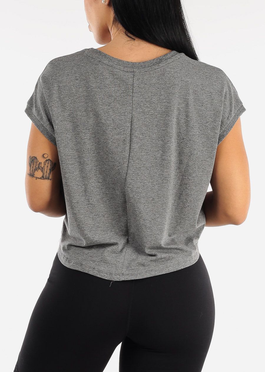 MONO B Activewear Cap Sleeve Cropped Boxy Tee Heather Grey sold by Moda product image thumbnail 4
