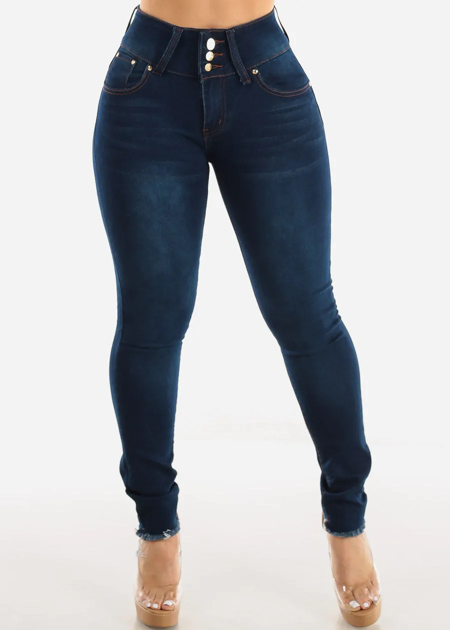 High Waist Dark Blue Butt Lifting Skinny Jeans w Raw hem sold by Moda product image thumbnail 3