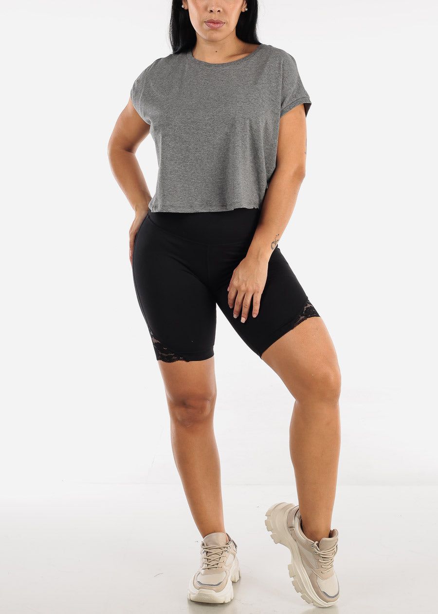MONO B Activewear Cap Sleeve Cropped Boxy Tee Heather Grey sold by Moda product image thumbnail 2