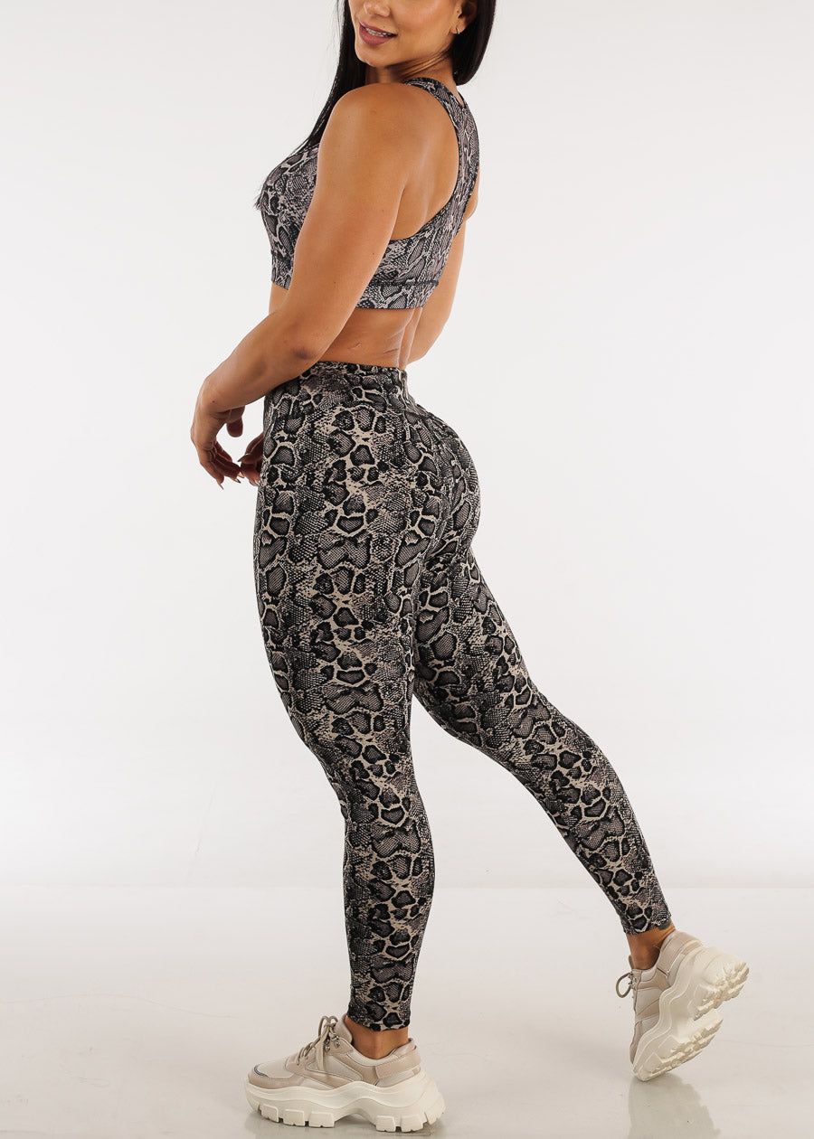 Scoop Neck Sports Bra & High Waisted Leggings Snake Print (2 PCE SET) sold by Moda product image thumbnail 4