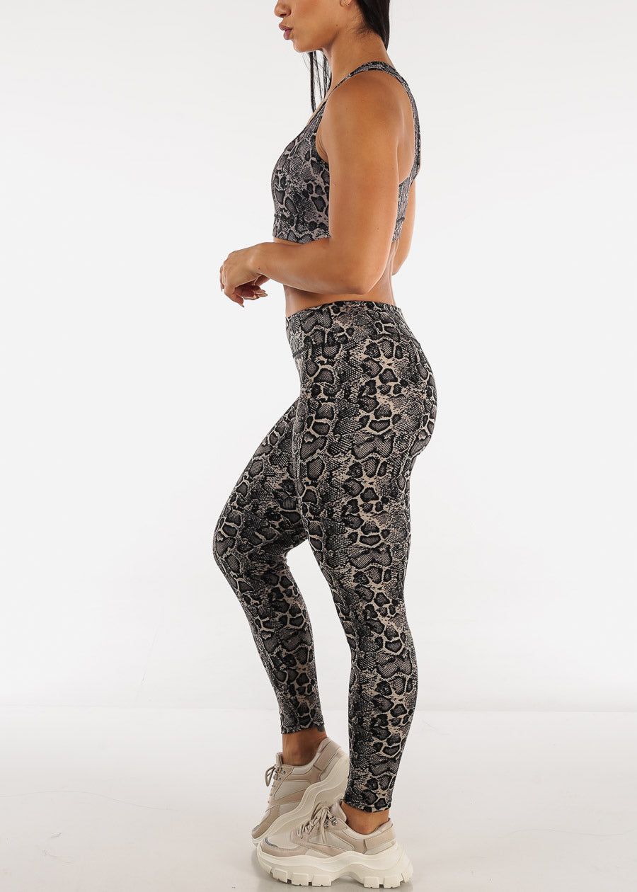 Scoop Neck Sports Bra & High Waisted Leggings Snake Print (2 PCE SET) sold by Moda product image thumbnail 2